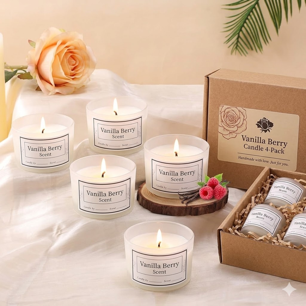 Vanilla scented candles gift set with four candles